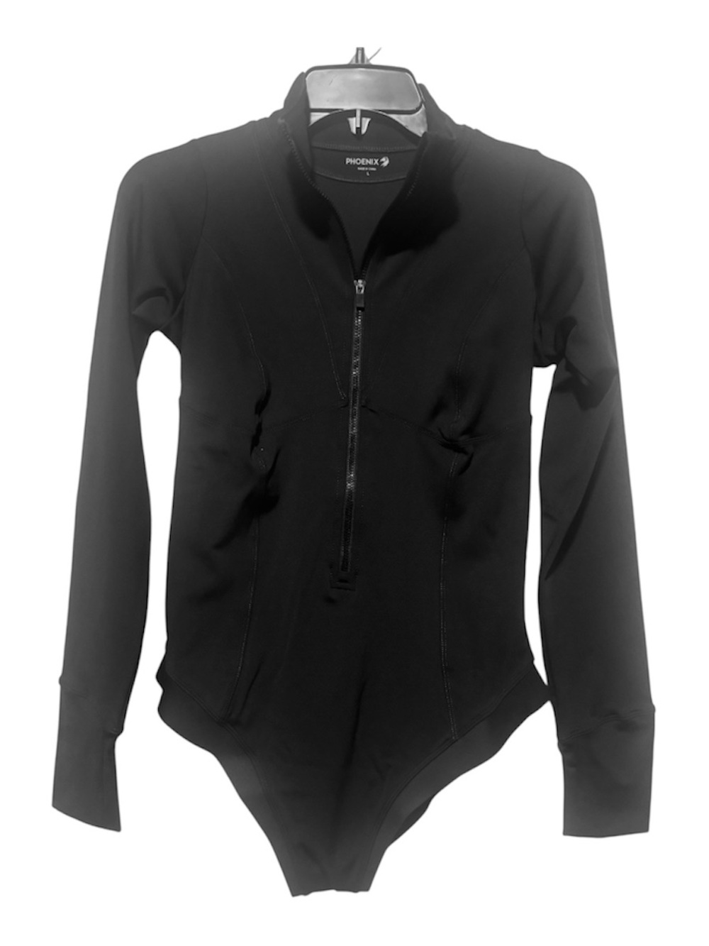 Phoenix Black Long-Sleeve Zip-Front Bodysuit